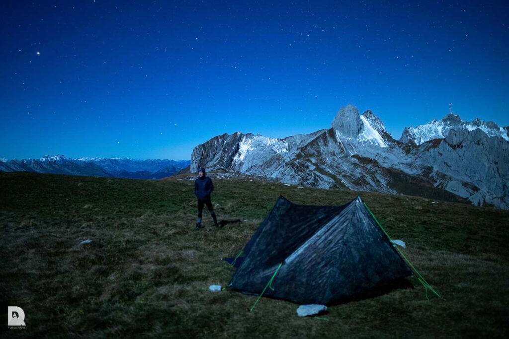 Mitternachtselfie mit Säntis im Winterkleid